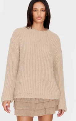 Taupe Eyelash Knit Super Oversized Sweater