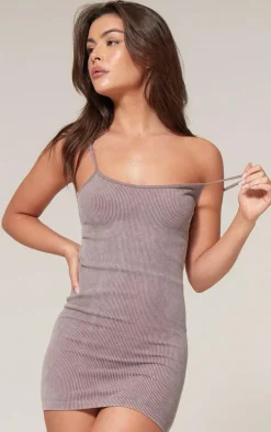 Taupe Faded Snatched Rib Strappy Bodycon Dress