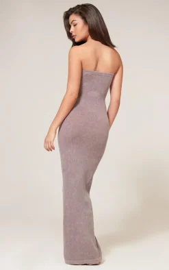 Taupe Faded Snatched Rib Bandeau Midaxi Dress