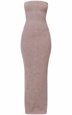 Taupe Faded Snatched Rib Bandeau Midaxi Dress
