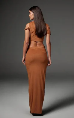 Taupe Faux Suede Twist Strap Detail Crop Top