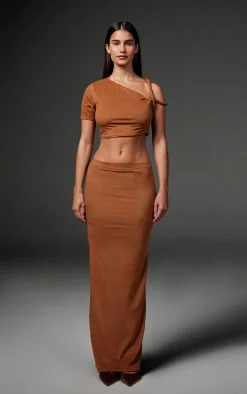 Taupe Faux Suede Twist Strap Detail Crop Top