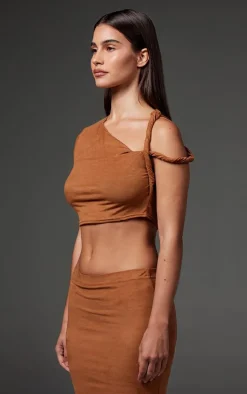 Taupe Faux Suede Twist Strap Detail Crop Top