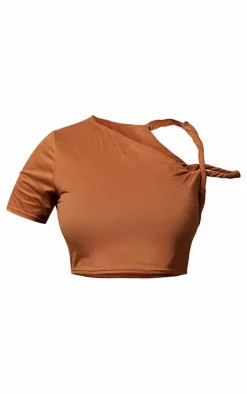 Taupe Faux Suede Twist Strap Detail Crop Top