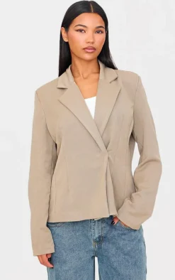 Taupe Fitted Asymmetric Jean Grazer Blazer