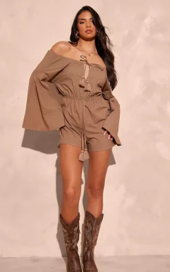 Taupe Flare Sleeve Bardot Romper