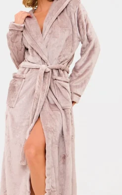 Taupe Fleece Hooded Maxi Bath Robe