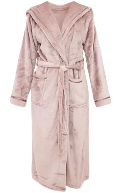 Taupe Fleece Hooded Maxi Bath Robe