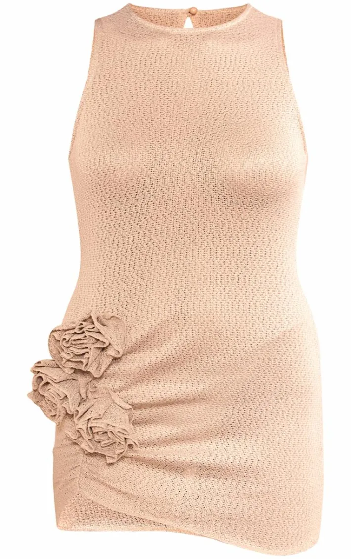 Taupe Flower Detail Bodycon Dress