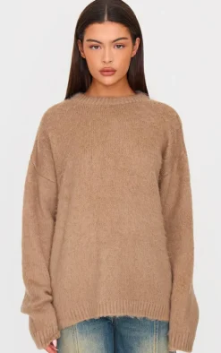 Taupe Fluffy Knit Oversized Sweater
