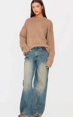 Taupe Fluffy Knit Oversized Sweater