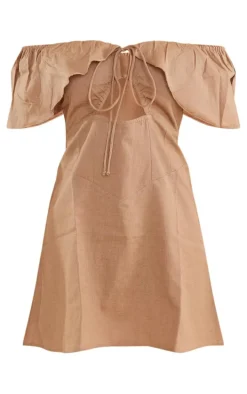Taupe Frill Sleeve Tie Shift Dress