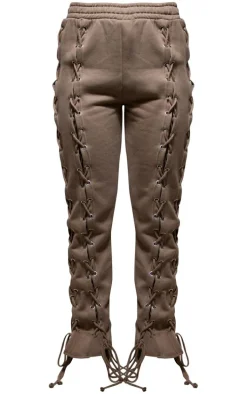 Taupe Lace Up Side Detail Oversized Sweatpants