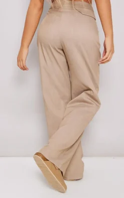 Taupe Light Tailored Buckle Side Wide Leg Pants