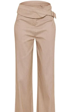 Taupe Light Tailored Buckle Side Wide Leg Pants