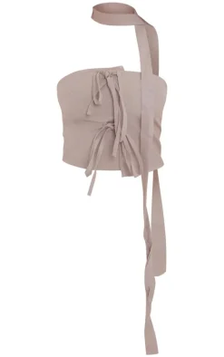 Taupe Linen Bow Front Scarf Bandeau Top