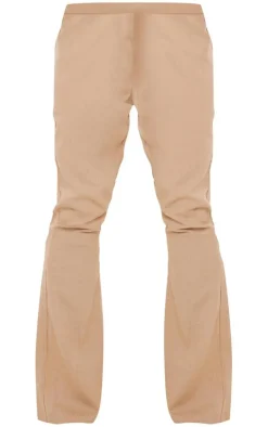 Taupe Linen Look Fitted Flared Pants