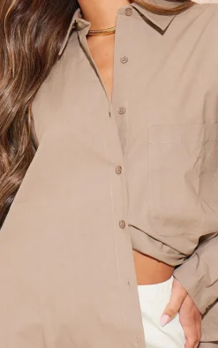 Taupe Linen Look Pocket Detail Oversized Shirt