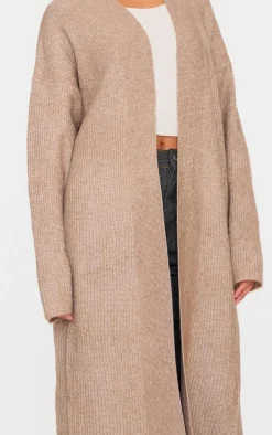 Taupe Marl Knit Rib Maxi Cardigan