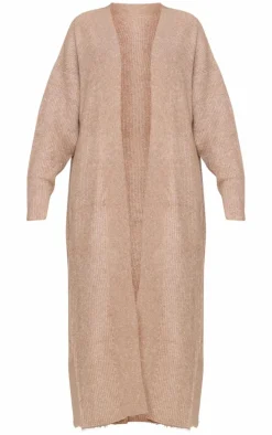 Taupe Marl Knit Rib Maxi Cardigan