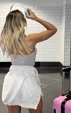 Taupe Marl Ruched Front Foldover Bandeau Top