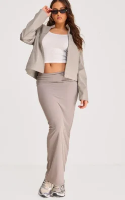 Taupe Matte Sculpt Fold Over Waist Maxi Skirt