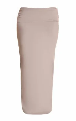 Taupe Matte Sculpt Fold Over Waist Maxi Skirt