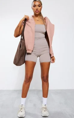 Taupe Matte Sculpt Strappy Back Detail Unitard