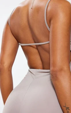 Taupe Matte Sculpt Strappy Back Detail Unitard