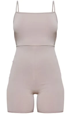 Taupe Matte Sculpt Strappy Back Detail Unitard