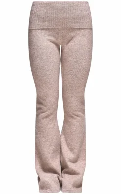 Taupe Melange Soft Knit Foldover Waist Flared Pants