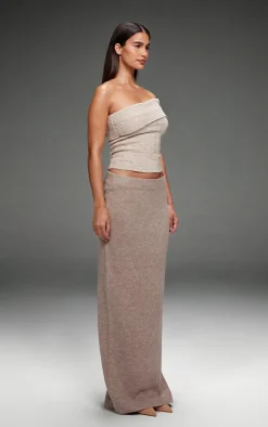 Taupe Melange Soft Knit Maxi Skirt