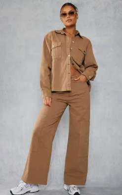 Taupe Oversized Utility Pocket Denim Shirt