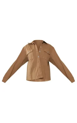Taupe Oversized Utility Pocket Denim Shirt