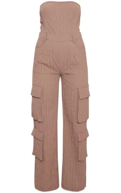 Taupe Padded Textured Bandeau Pocket Jumpsuit