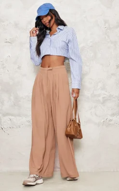 Taupe Pintuck Detail Wide Leg Tailored Pants