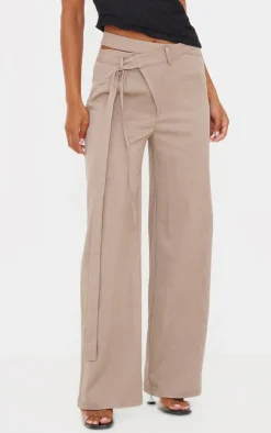 Taupe Premium Crossover Waistband Detail Tailored Pant