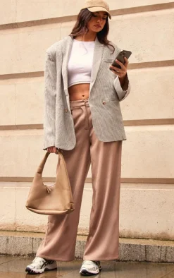 Taupe Premium Pleat Front Straight Leg Tailored Pants