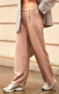 Taupe Premium Pleat Front Straight Leg Tailored Pants