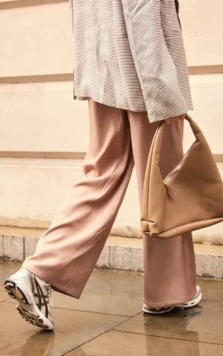 Taupe Premium Pleat Front Straight Leg Tailored Pants