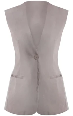 Taupe Premium Tailored Woven Longline Vest