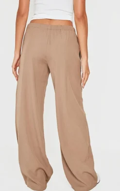 Taupe Premium Woven Drawstring Waistband Low Rise Pants