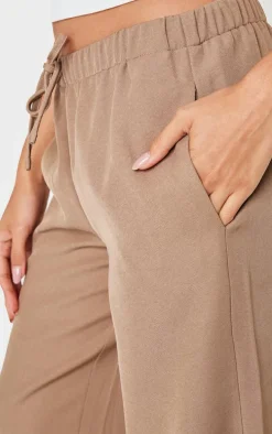 Taupe Premium Woven Drawstring Waistband Low Rise Pants