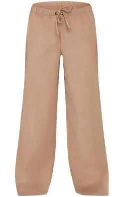 Taupe Premium Woven Drawstring Waistband Low Rise Pants