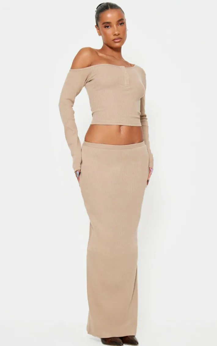 Taupe Rib Maxi Skirt