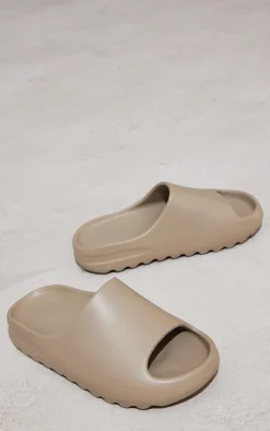 Taupe Rubber Ribbed Sole Slides