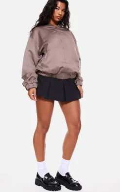 Taupe Satin Look Oversized Bomber Jacket