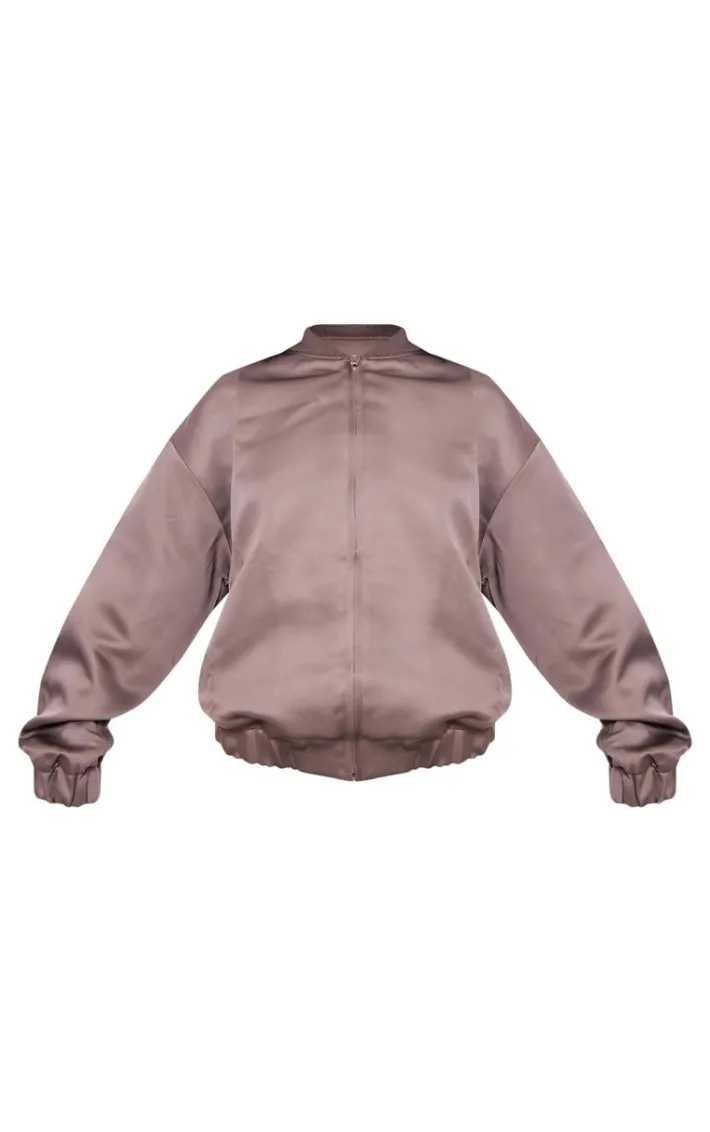 Taupe Satin Look Oversized Bomber Jacket