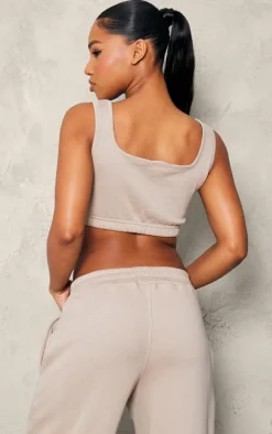Taupe Scoop Neck Crop Top