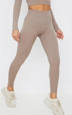 Taupe Seamless Rib Detail Gym Leggings
